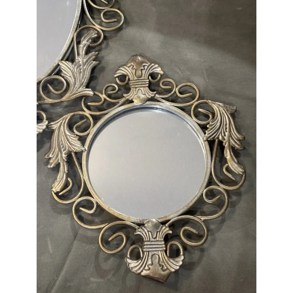 Home Interiors Set Of 3 Oval & Round Brushed Gold Ornate Wall Hanging Mirrors